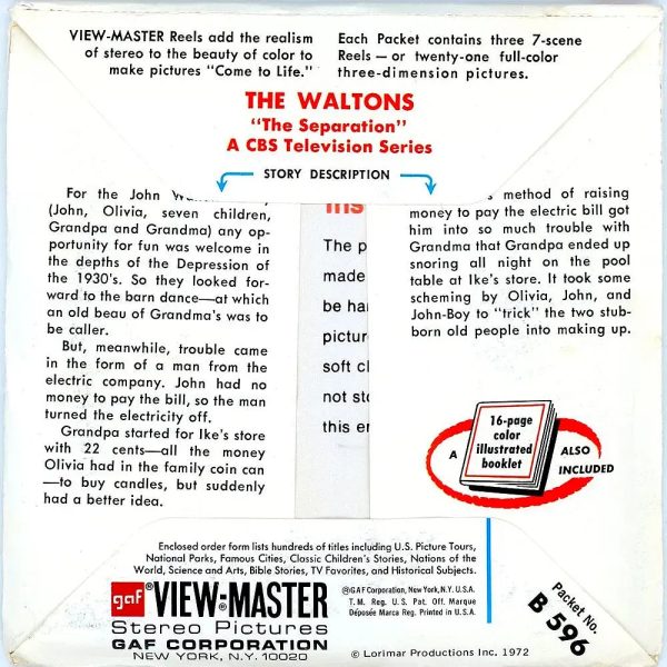 Waltons - View-Master 3 Reel Packet - 1970s - vintage - (B596-G3A) Fashion