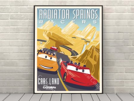 Radiator Springs Racers Poster Vintage Disney Attraction Poster Cars Land Poster California Adventure Disneyland Poster (4 Hidden Mickeys) Online now