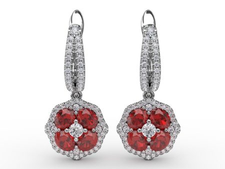 FANA Ruby and Diamond Cluster Drop Earrings ER1576R Online now