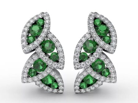 Fana Dramatic Emerald and Diamond Leaf Earrings Supply