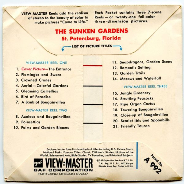 Sunken Gardens - View-Master 3 Reel Packet - 1960s views - vintage - (A992-G1B) Online