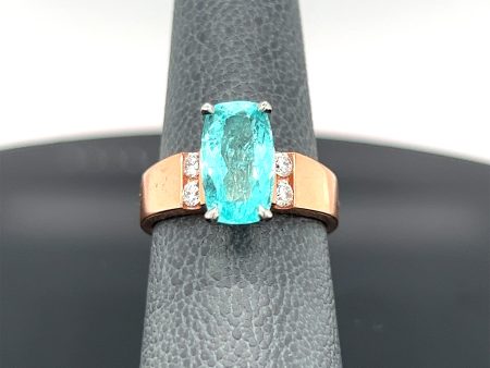 14K Rose Gold 2.85CTW Paraiba Tourmaline and Diamond Ring Supply