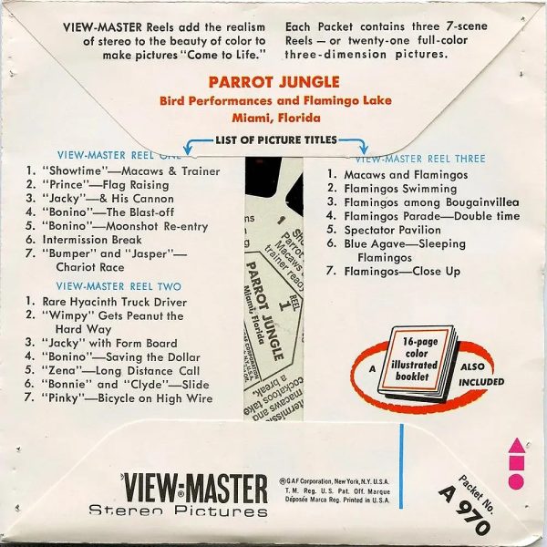 Parrot Jungle Packet No. 2 - Bird Performance  - View-Master  3 Reel Packet - 1970s views- vintage - (PKT-A970-V1C) Supply