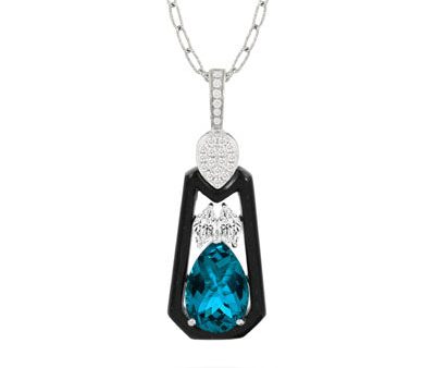 Doves London Blue Topaz Black Onyx and Diamond Pendant P9311BOLBT Online now