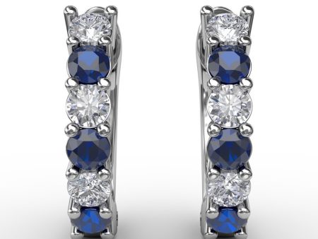 FANA Shared Prong Sapphire and Diamond Hoop Earrings ER1494S Hot on Sale