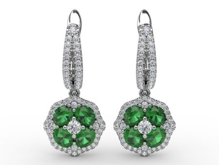 FANA Emerald and Diamond Cluster Drop Earrings ER1576E For Discount