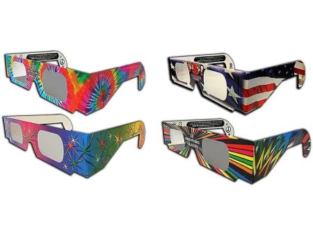 3D Fireworks Glasses - Set of 4 Decorated Cardboard (1 of each theme)- Prismatic Diffraction Glasses - NEW Online Sale