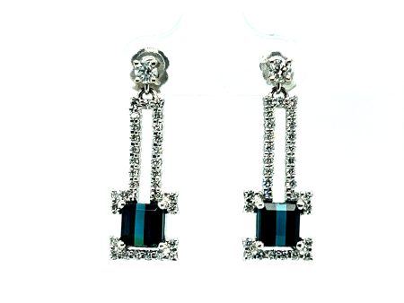 2.06CTW Indicolite Tourmaline & Diamond Earrings on Sale