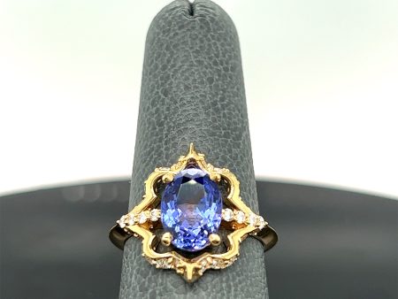 18K Yellow Gold 2.43CT Natural Tanzanite and Diamond Ring Online