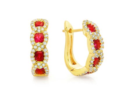 Fana Curb Link Ruby and Diamond Hoop Earrings Online Sale