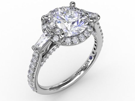 Fana Vintage Round Halo Engagement Ring With Tapered Baguettes 3278 on Sale