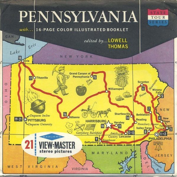 Pennsylvania - Map Series - Vintage Classic View-Master(R) 3 Reel Packet - 1960 s views (PKT-A630-S6A) on Sale