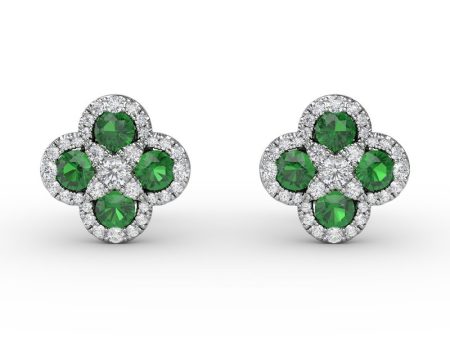 FANA Emerald and Diamond Cluster Studs ER1643E Cheap