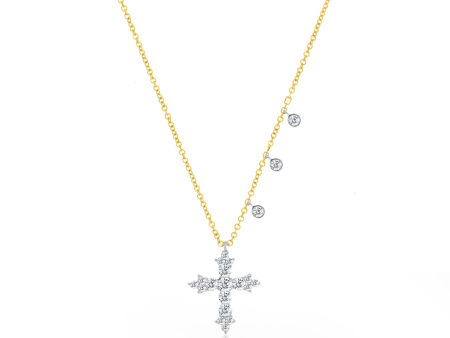 Yellow Gold Diamond Cross Necklace For Sale