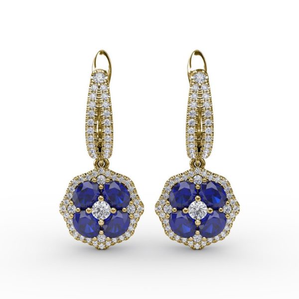 FANA Sapphire and Diamond Cluster Drop Earrings ER1576S Cheap