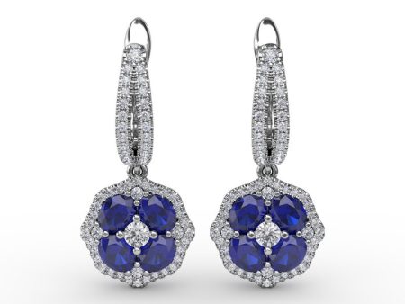 FANA Sapphire and Diamond Cluster Drop Earrings ER1576S Cheap