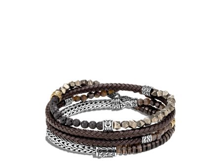 John Hardy Leather Wrap Bracelet, Smoky Quartz, Tiger Iron BMZS90470 Online now