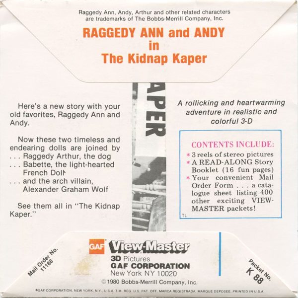 Raggedy Ann and Andy - View-Master 3 Reel Packet - 1980 - vintage - K88-G6 Supply