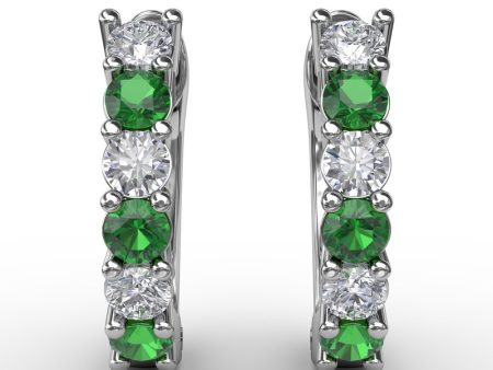 FANA Shared Prong Emerald and Diamond Hoop Earrings ER1494E Sale