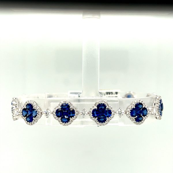 18K White Gold 11.10CTW Sapphire and Diamond Bracelet Discount